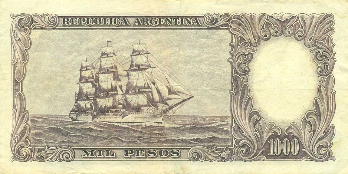 Back of Argentina p279a: 1000 Pesos from 1966