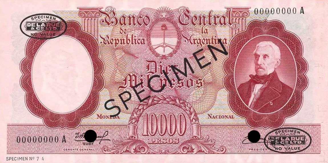 Front of Argentina p281s: 10000 Pesos from 1961