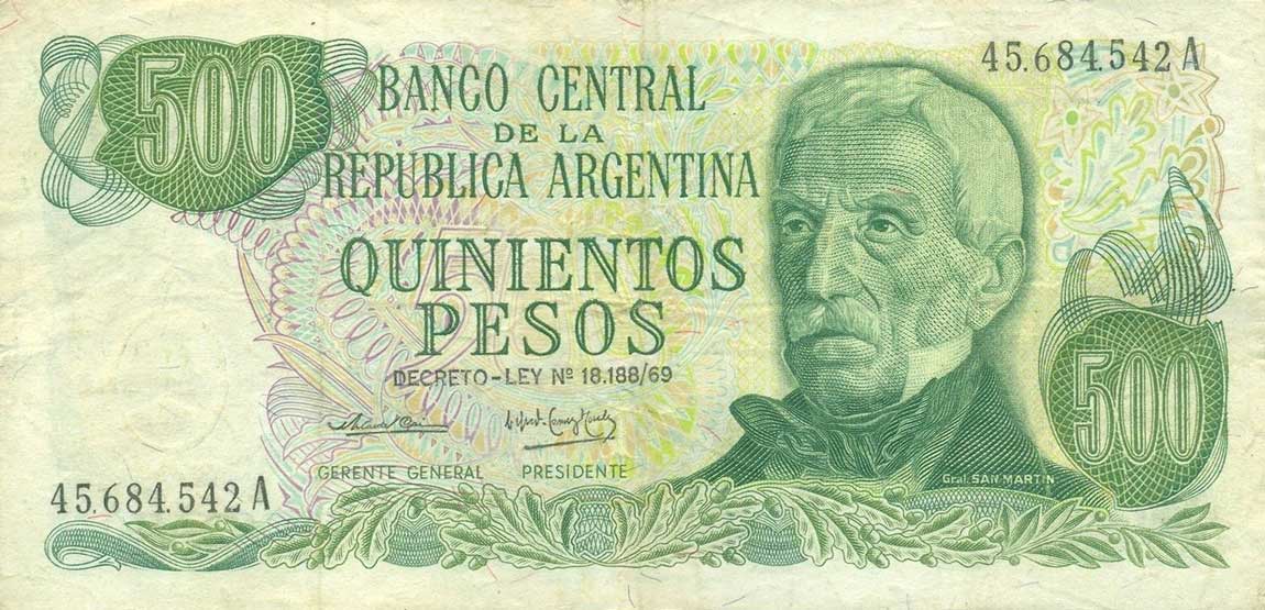 Front of Argentina p298b: 500 Pesos from 1974