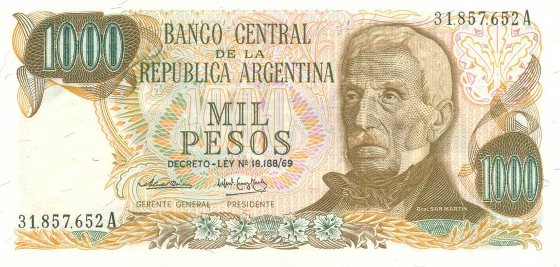 Front of Argentina p299a: 1000 Pesos from 1973