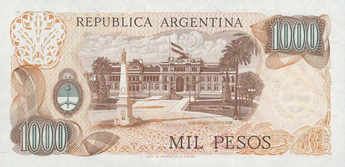 Back of Argentina p304b: 1000 Pesos from 1976