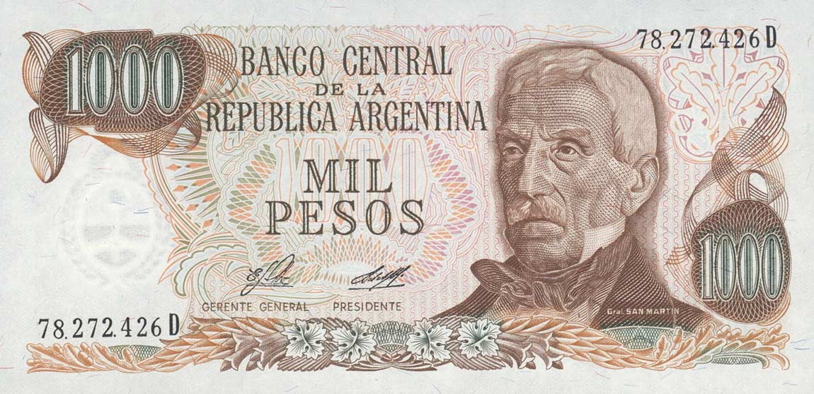 Front of Argentina p304b: 1000 Pesos from 1976