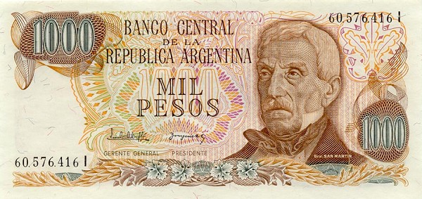 Front of Argentina p304c: 1000 Pesos from 1976