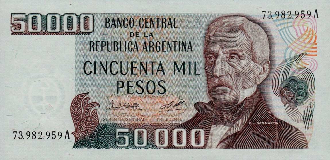Front of Argentina p307: 50000 Pesos from 1979