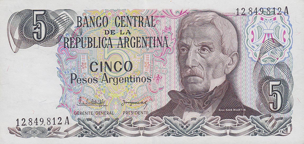 Front of Argentina p312a: 5 Peso Argentino from 1983