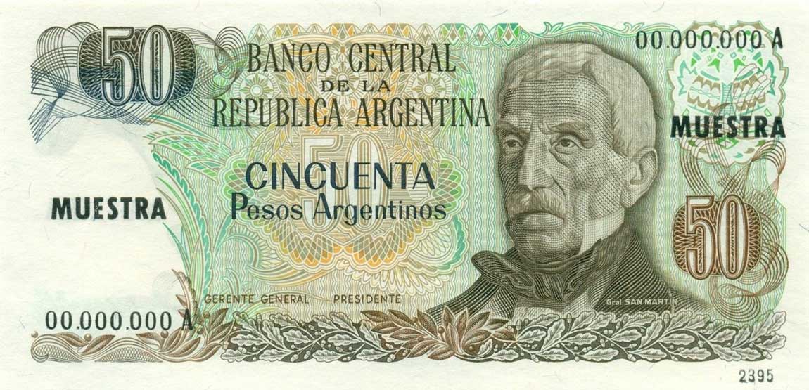 Front of Argentina p314s: 50 Peso Argentino from 1983