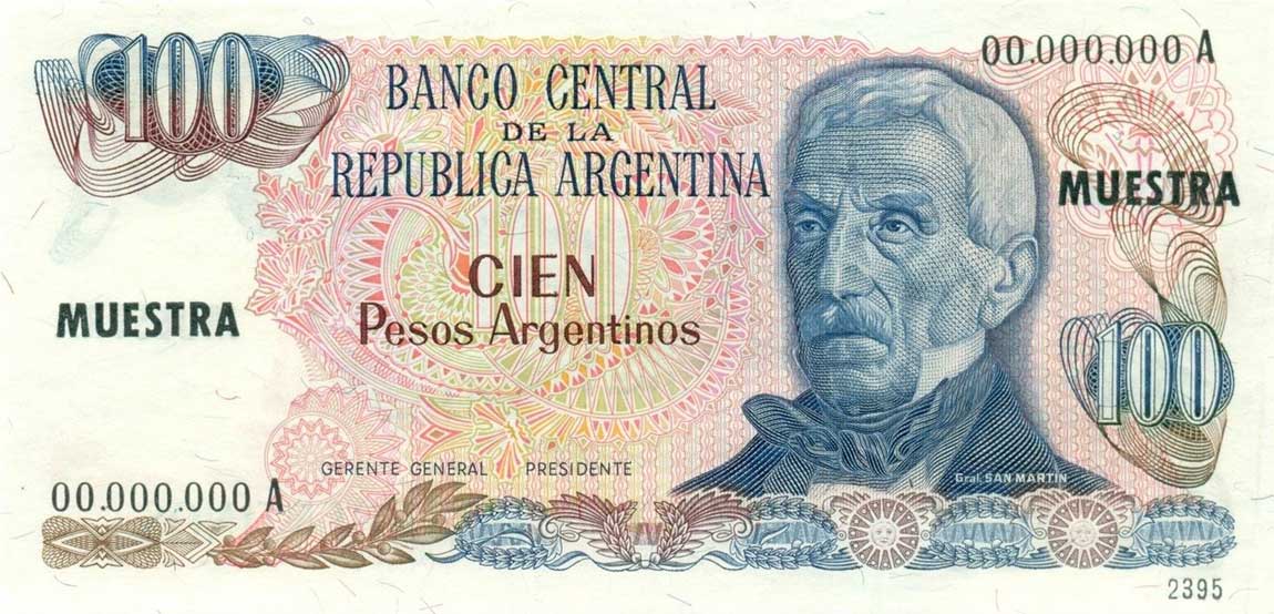 Front of Argentina p315s: 100 Peso Argentino from 1983