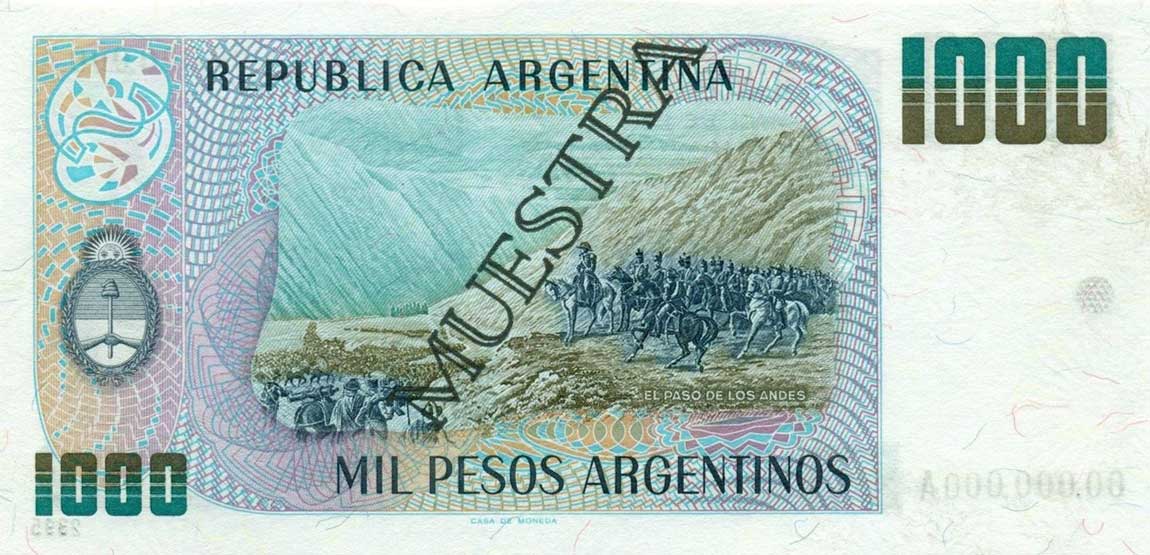Back of Argentina p317s1: 1000 Peso Argentino from 1983