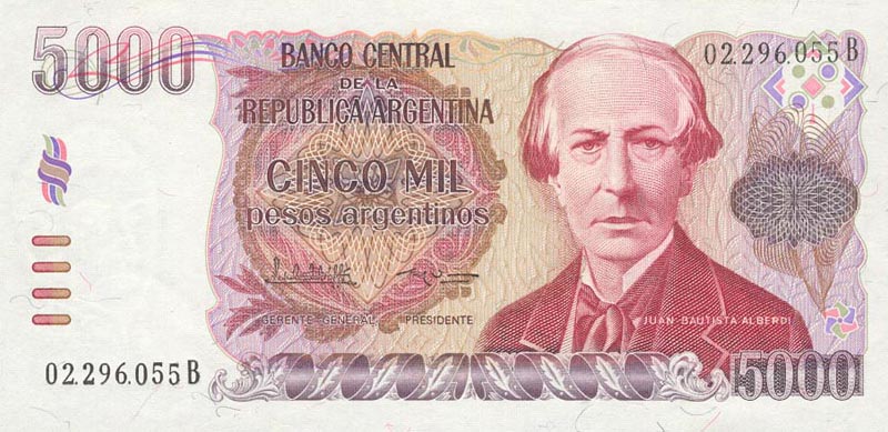 Front of Argentina p318a: 5000 Peso Argentino from 1984