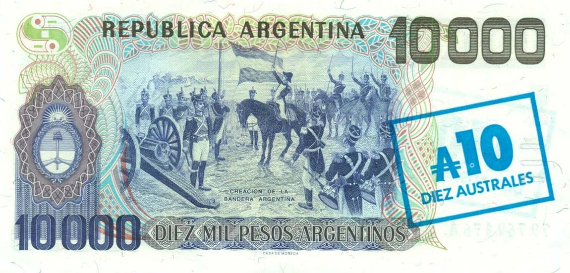 Back of Argentina p322b: 10 Austral from 1985