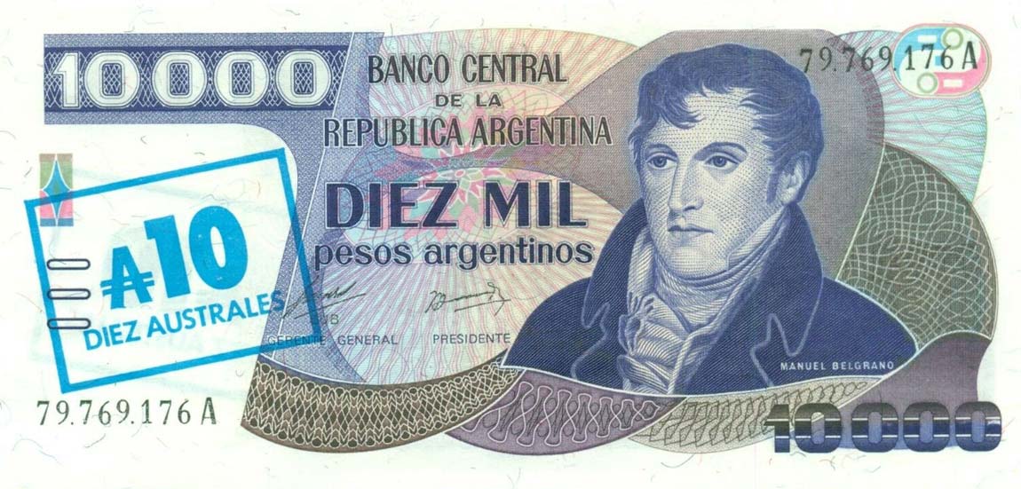 Front of Argentina p322b: 10 Austral from 1985