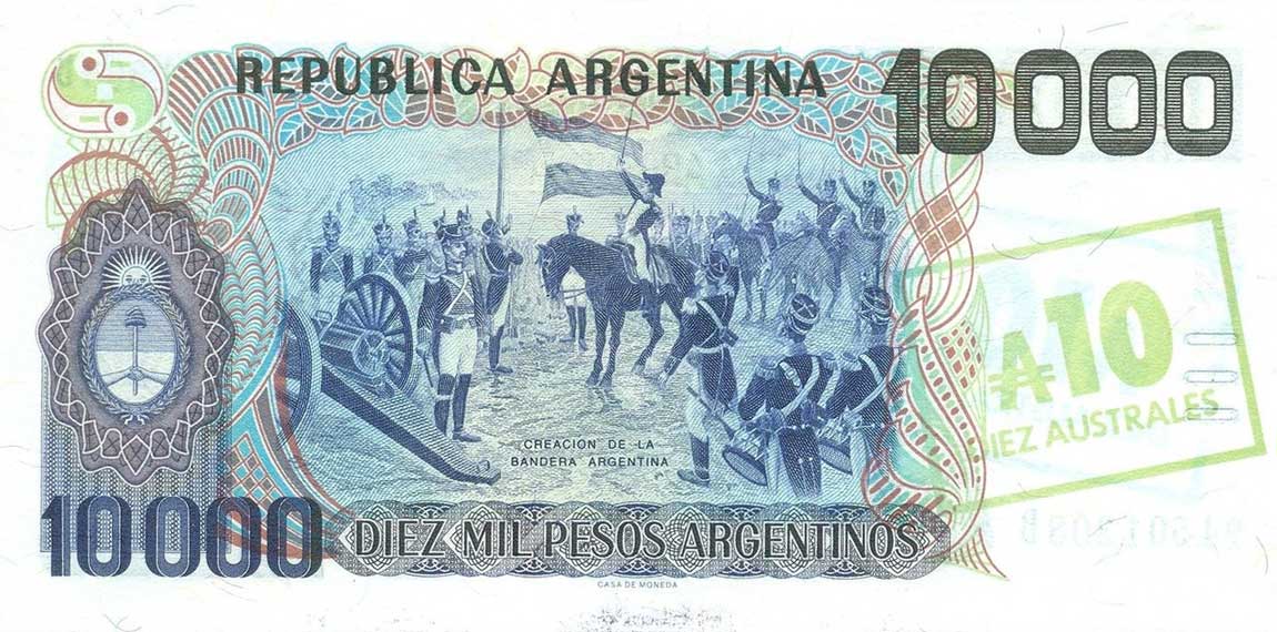 Back of Argentina p322d: 10 Australes from 1985