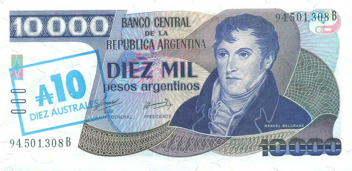 Front of Argentina p322d: 10 Australes from 1985