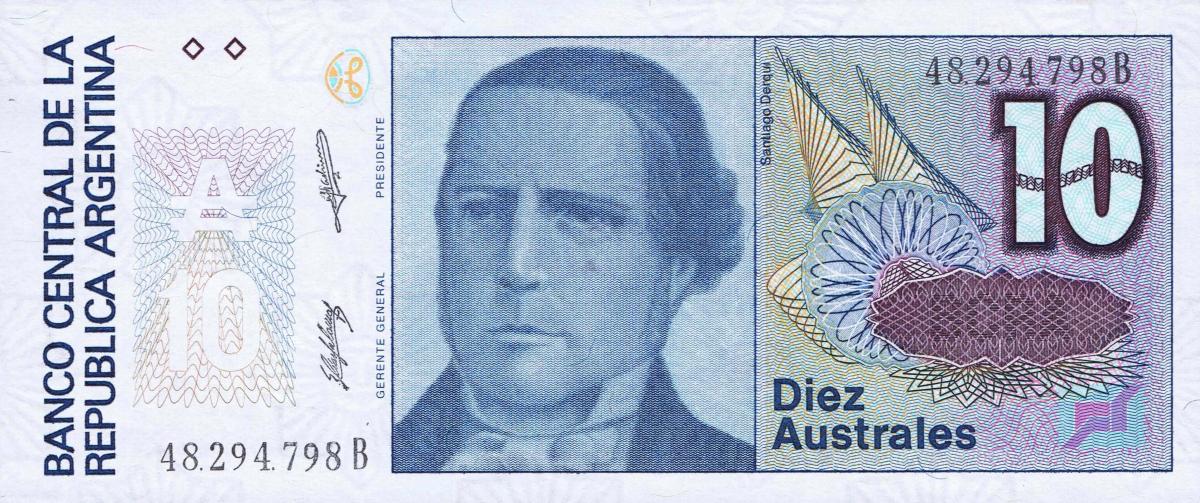Front of Argentina p325b: 10 Australes from 1985