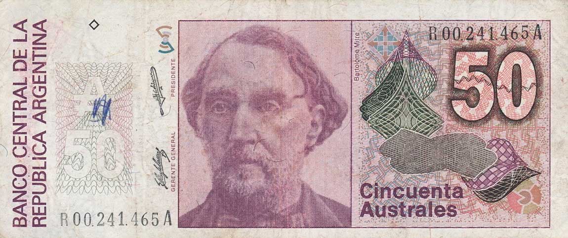 Front of Argentina p326r: 50 Australes from 1986