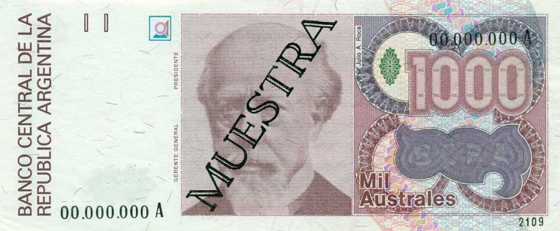 Front of Argentina p329s: 1000 Austral from 1988