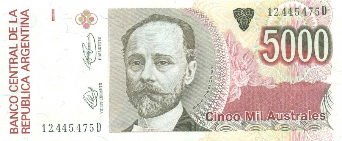 Front of Argentina p330f: 5000 Austral from 1989