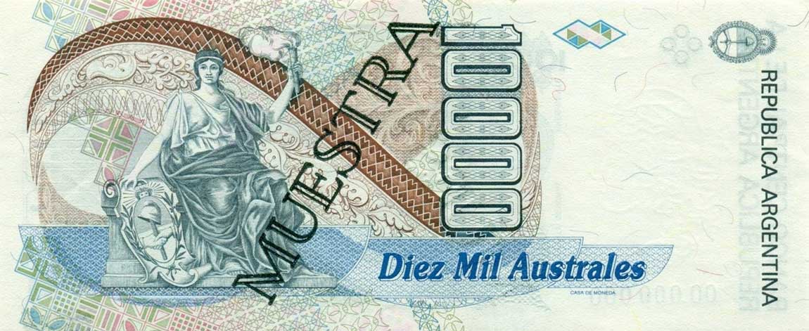 Back of Argentina p334s: 10000 Australes from 1989