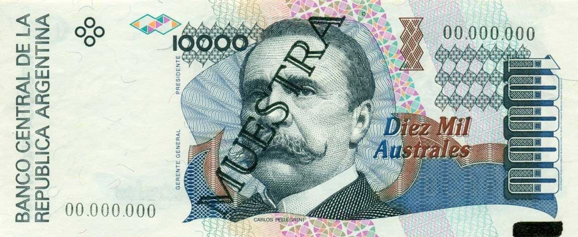 Front of Argentina p334s: 10000 Australes from 1989