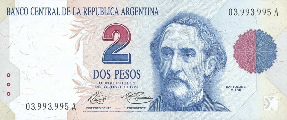 Front of Argentina p340a: 2 Pesos from 1992