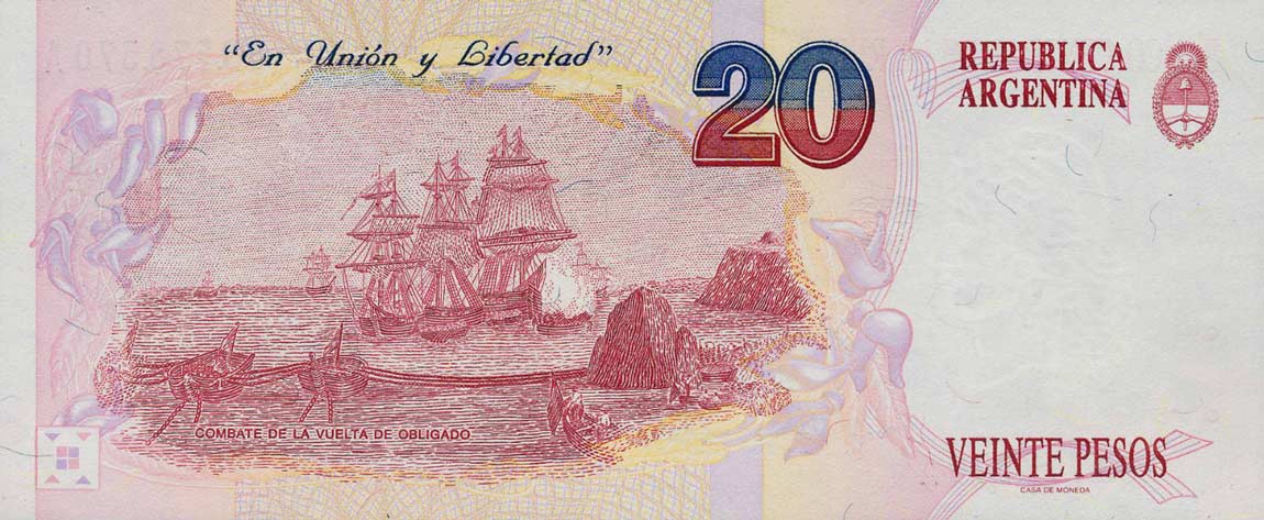Back of Argentina p343b: 20 Pesos from 1992