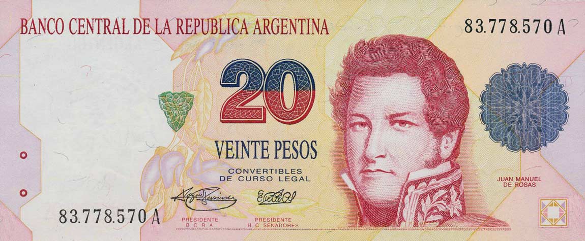 Front of Argentina p343b: 20 Pesos from 1992