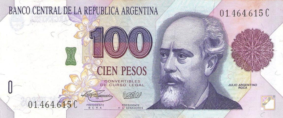 Front of Argentina p345b: 100 Pesos from 1992