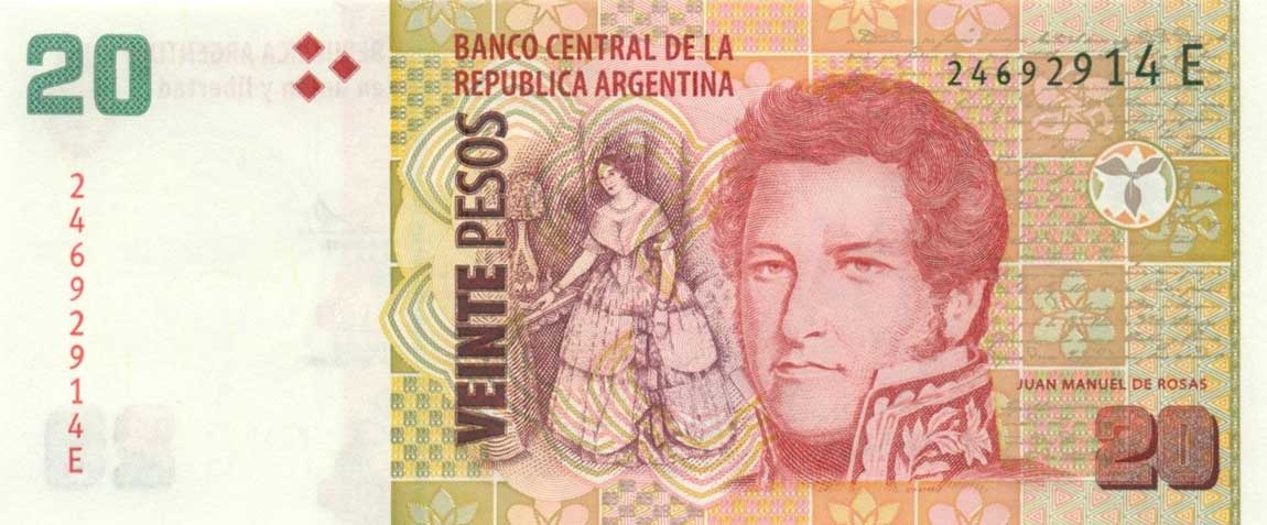 Front of Argentina p355b: 20 Pesos from 2012