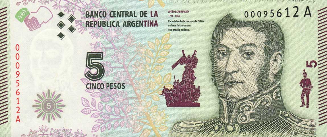 Front of Argentina p359: 5 Pesos from 2015