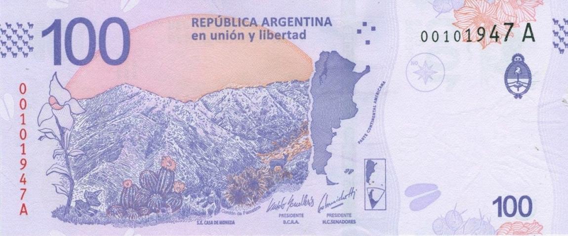 Back of Argentina p364A: 100 Pesos from 2018