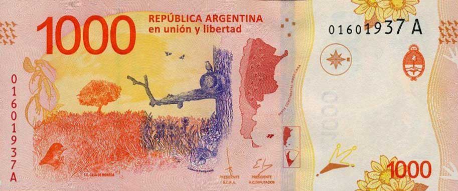 Back of Argentina p366: 1000 Pesos from 2017