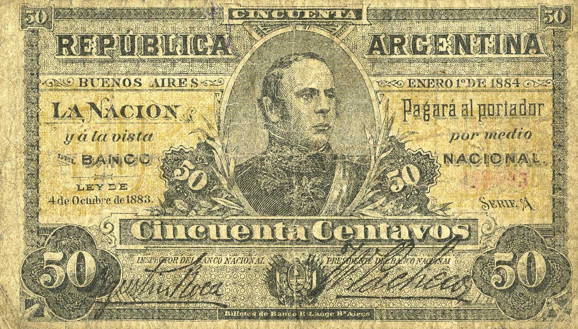 Front of Argentina p4: 50 Centavos from 1884