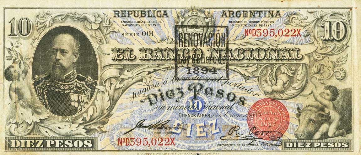 Front of Argentina pS1094d: 10 Pesos from 1888