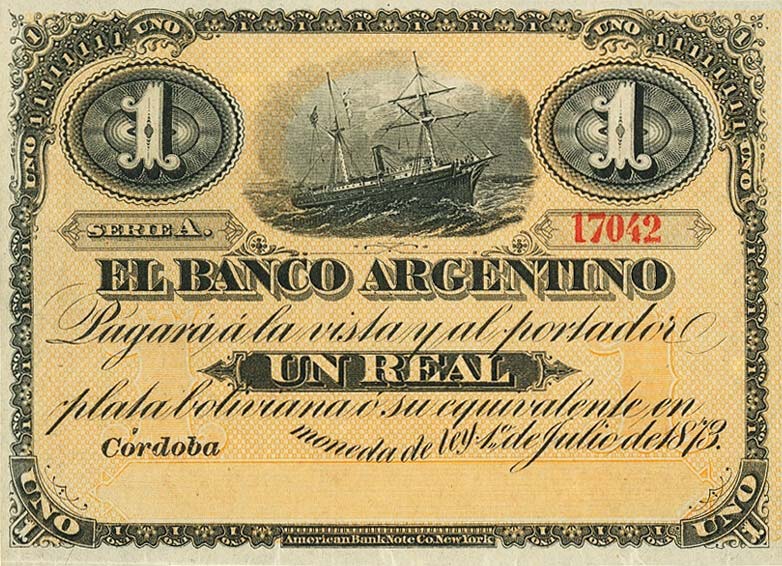 Front of Argentina pS1478r: 1 Real Plata Boliviana from 1873