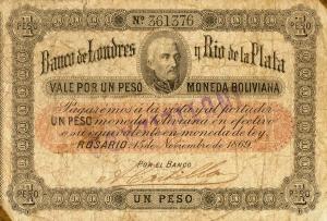 pS1735 from Argentina: 1 Peso Moneda Boliviana from 1869