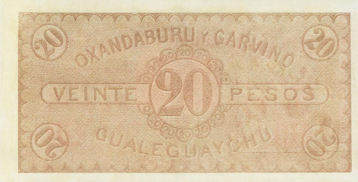 Back of Argentina pS1778r: 20 Pesos Bolivianos from 1867