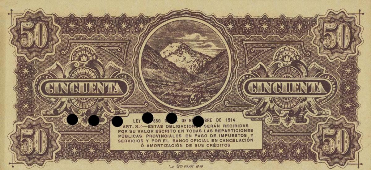 Back of Argentina pS2093s: 50 Pesos from 1914