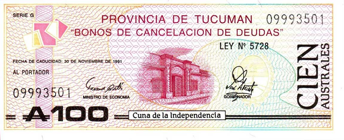 Front of Argentina pS2715: 100 Australes from 1991