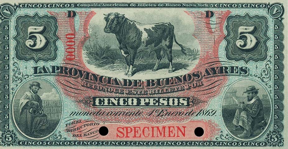 Front of Argentina pS483s: 5 Pesos from 1869