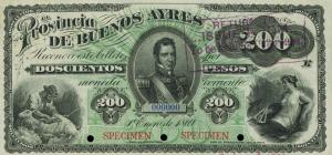 pS496s1 from Argentina: 200 Pesos from 1869
