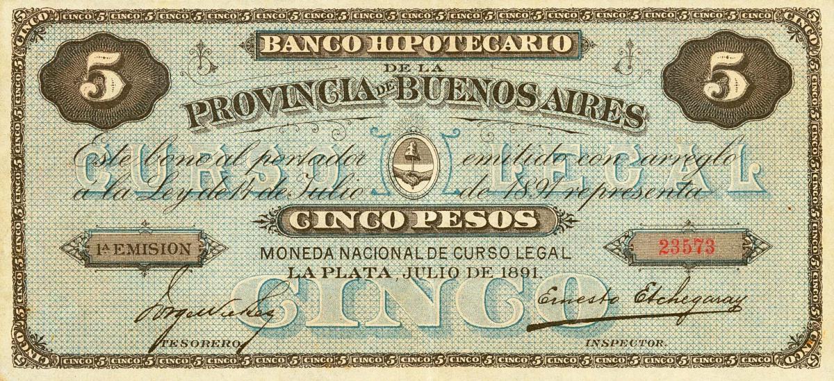 Front of Argentina pS617a: 5 Pesos from 1891