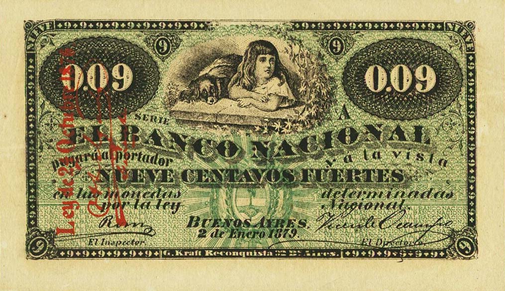 Front of Argentina pS662r: 9 Centavos Fuertes from 1879
