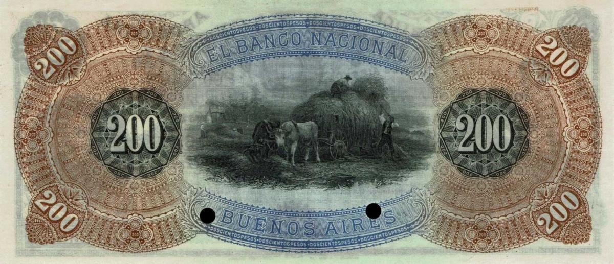 Back of Argentina pS702s: 200 Pesos from 1883