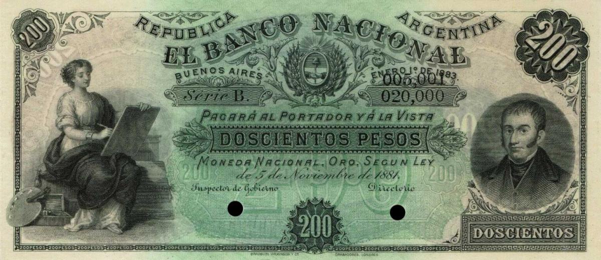 Front of Argentina pS702s: 200 Pesos from 1883