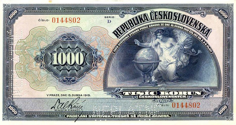 Front of Czechoslovakia p13s1: 1000 Korun from 1919