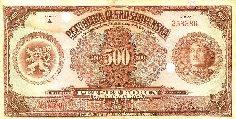 Front of Czechoslovakia p18s: 500 Korun from 1923
