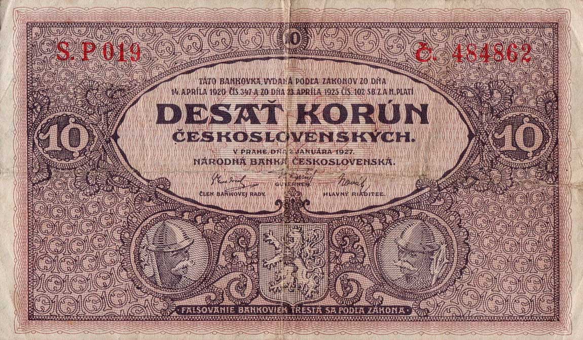 Front of Czechoslovakia p20c: 10 Korun from 1927