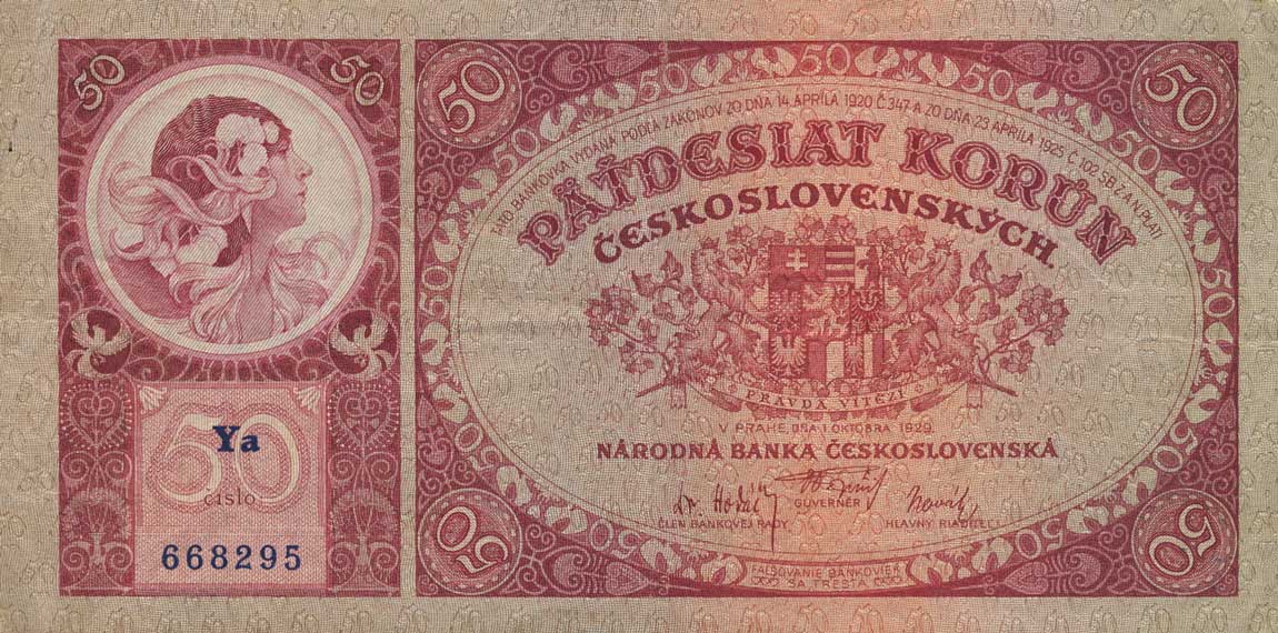 Front of Czechoslovakia p22a: 50 Korun from 1929
