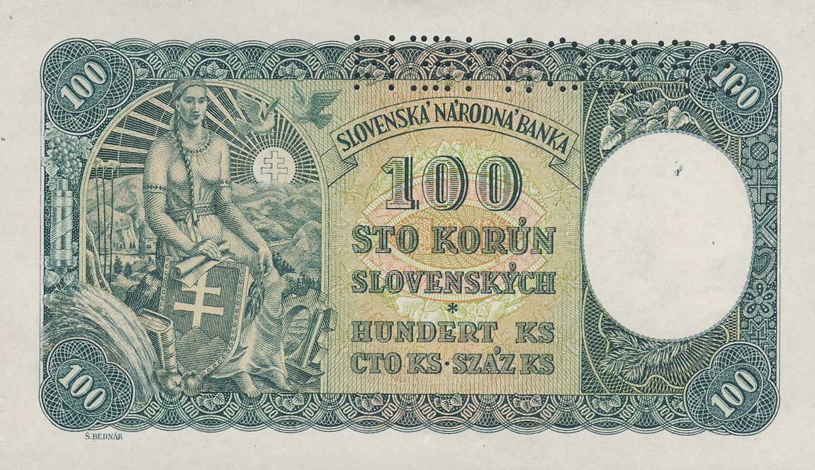 Back of Czechoslovakia p51s: 100 Korun from 1945