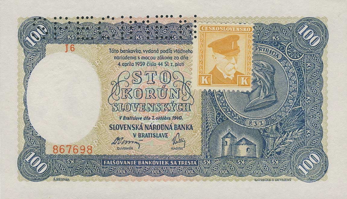 Front of Czechoslovakia p51s: 100 Korun from 1945